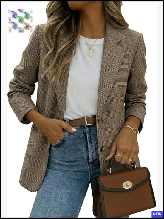Jackets & Blazers - Lightweight Notched Lapel Blazer Plaid Dressy Casual Work Office Jacket
